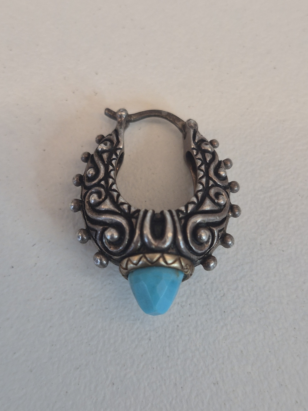 Barbara Bixby Turquoise Drop Filigree Dangle Hoop Earring. Single - Picture 2 of 6